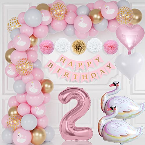 Süßes Luftballon-Set Zum 2. Geburtstag Für Mädchen – 5 Folienballons In Rosa Mit Cartoon-Motiven