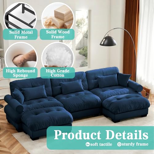 Image of SoarFlash Sectional Sofa Couch, U Shaped Modern Sofa with Solid Wood Legs, Couches Sofas for Living Room Apartment, Comfortable Small Couches for Apartment, Blue