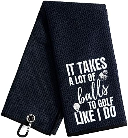 Warehouse No.9 It Takes a Lot of Balls to Golf Like I Do Black Towel, Embroidered Towels with Clip for Dad, Men, Golfer, Lover, Husband, Boyfriend Retirement Christmas Birthday Gifts, 16” x 24”