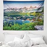 ABAKUHAUS Natur Wandteppich & Tagesdecke, Österreichische Alpen Berg, aus Weiches Mikrofaser Stoff Wand Dekoration Für Schlafzimmer, 150 x 110 cm, Grün blau