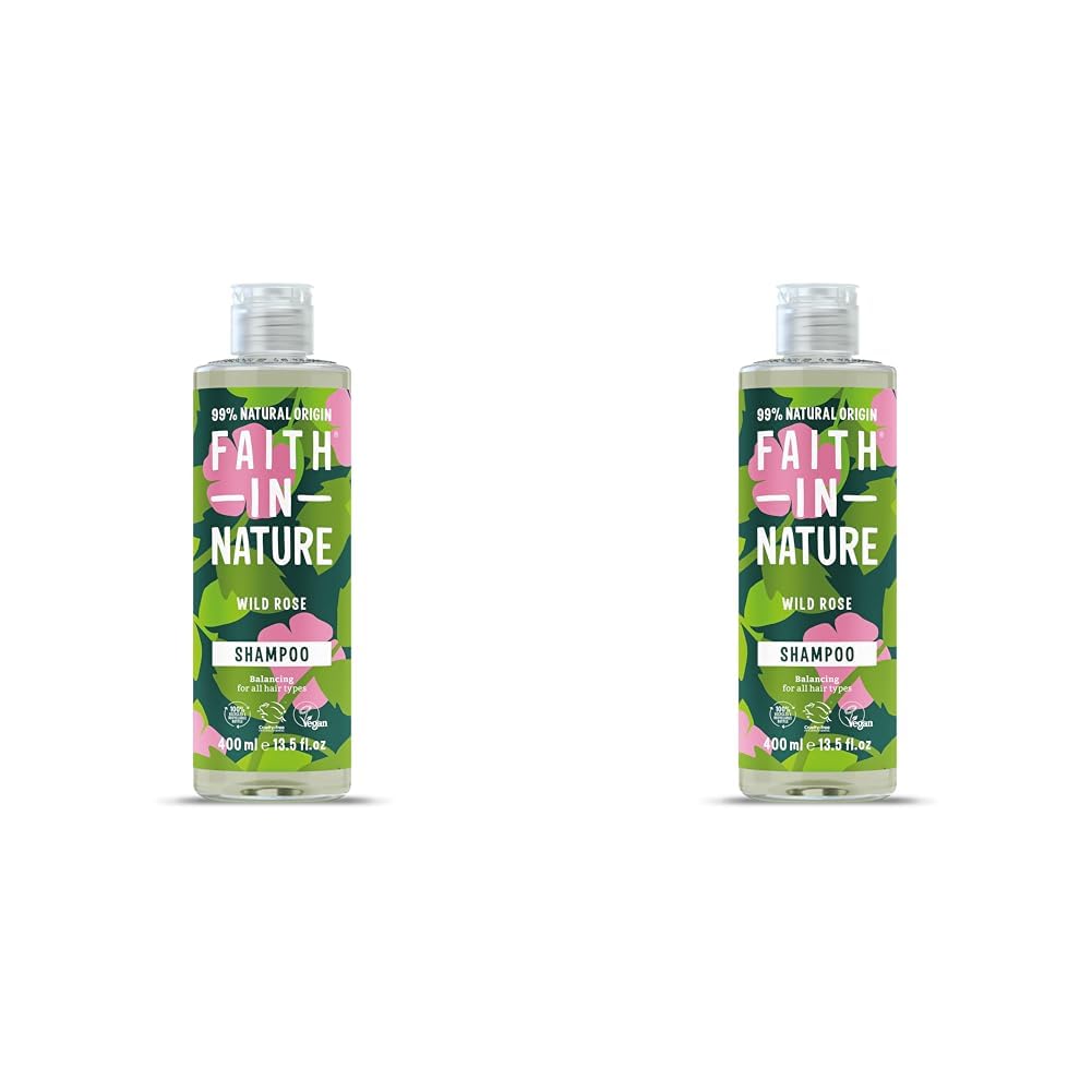 Faith In NatureNatural Wild Rose Shampoo, Restoring, Vegan & Cruelty Free, No SLS or Parabens, For Normal to Dry Hair, 400ml (Pack of 2)