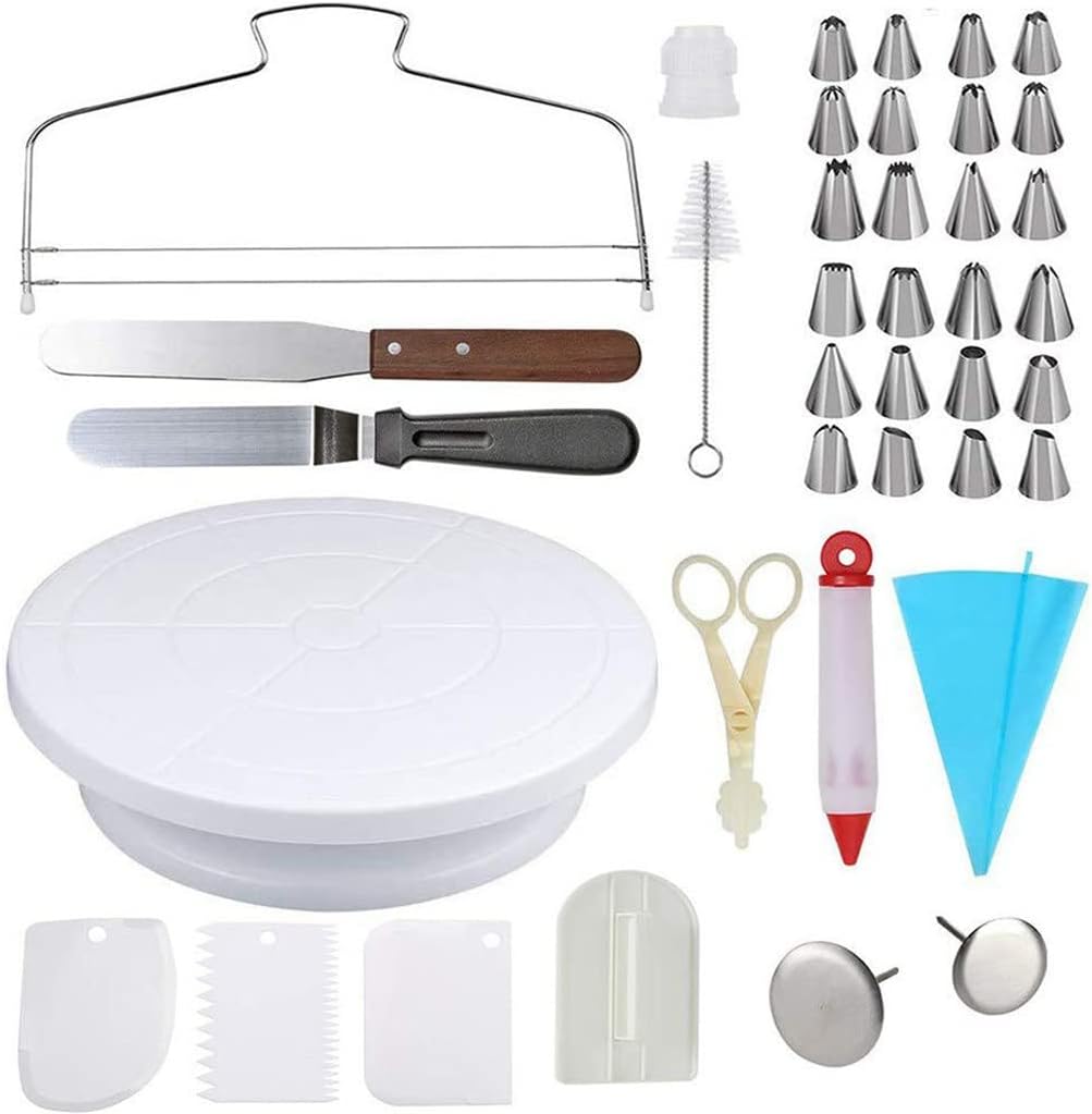 39Pcs Cake Decorating Kit Supplies Baking ToolsCake Turntable Smoother Decorating Tips Cake Leveler Coupler Frosting Set
