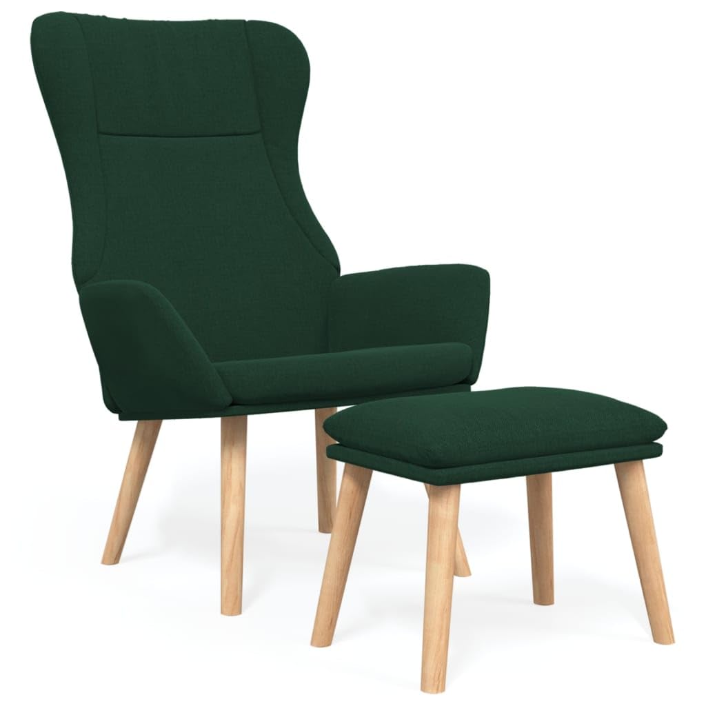 Sedia per il tempo libero, comoda, da lettura, con sgabello, in tessuto verde scuro, per soggiorno, camera da letto, ufficio