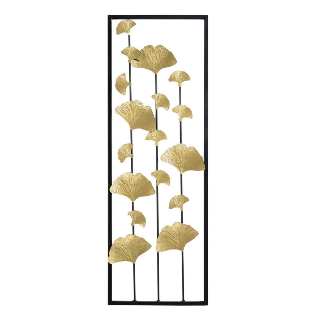 Pendentif ginkgo feuille décoration murale salon relief métal 31x90cm