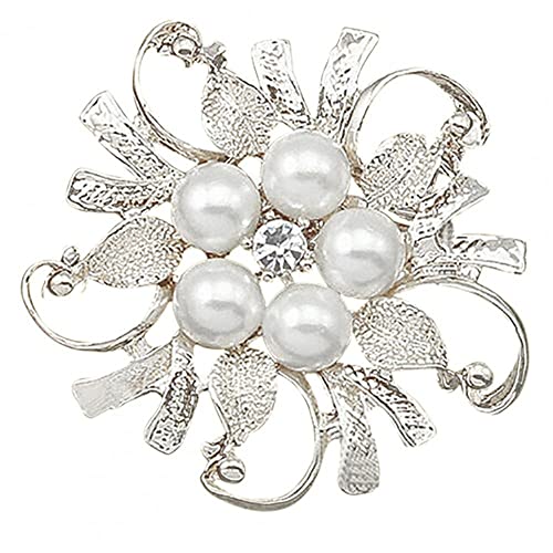 Broche de poitrine pour femmes strass et perle style floral