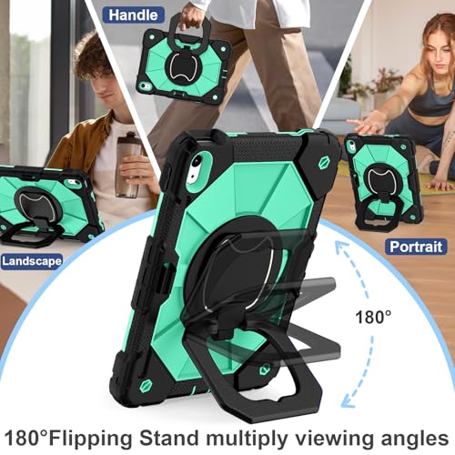 Image of Scnioy Case for iPad 10th Generation iPad A16 11th Generation Case 10.9 /11 Inch 2022 /2025, Rugged A16 iPad Cover 10th Gen with 360 Rotating Stand Screen Protector Pen Holder Shoulder Strap, Mint