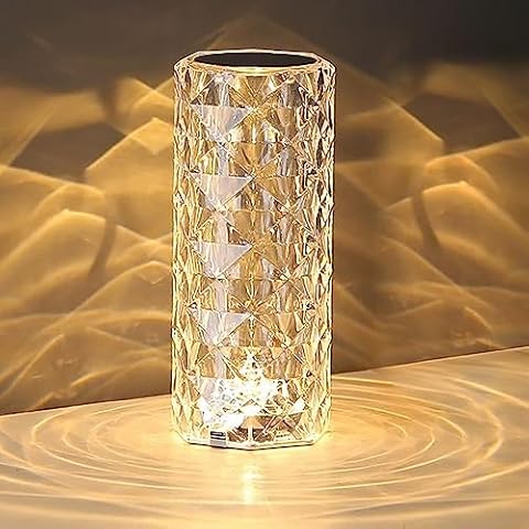 Portable Crystal Table Lamp,3 Color Touch Control Rechargeable Lamp,Crystal Bedside Lamp,Night Light,Room Decor Desk Lamp,Bedroom,Living Room,Kitchen,Dining Room Lamp (3-Color Rose) Cover