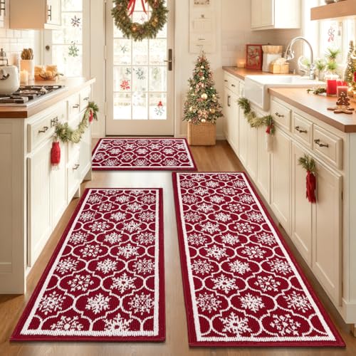 Yamaziot Fall Pumpkin Kitchen Rug Set of 3 Autumn Home Decor Beige | Ultra-thin, 20"x32"+20"x48"+20"x59", Low-Profile Fall Holiday Kitchen Mats for Floor Doormat Runner Rug Beige Orange 20"x