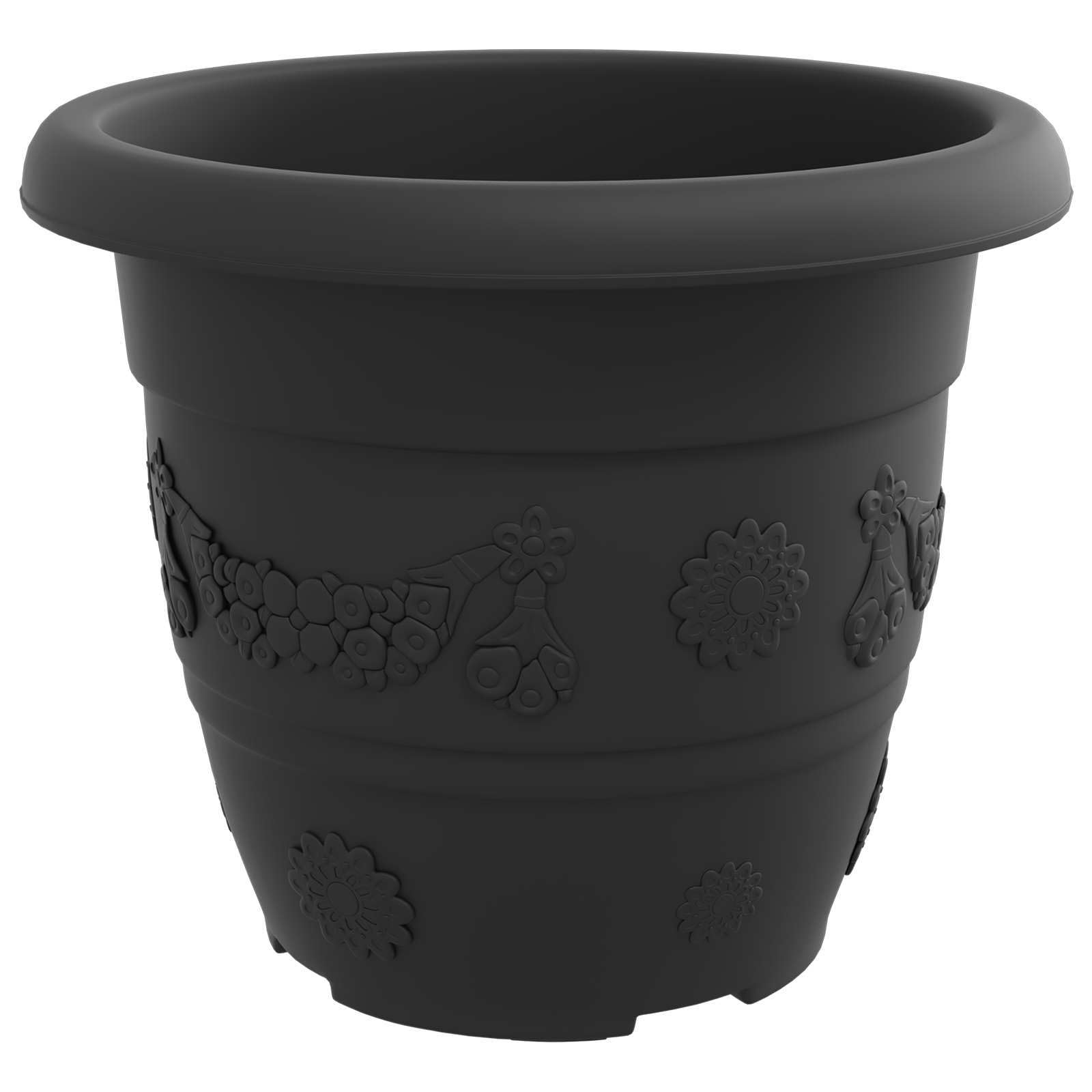 24er Set Blumentöpfe Schwarz Ø 30 x 25 cm, Runde Pflanzgefäße aus Kunststoff für Innen und Außen, Moderne Pflanzkübel mit Entwässerungslöchern für Garten Balkon und Terrasse