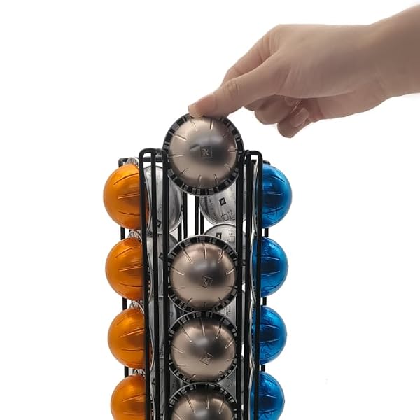 Meelio Vertuo Pod Holder Carousel Stand for 35 Nespresso Vertuo Capsule Storage Organizer with Extra Space for Coffee Mate Silent Rolling，Black by Meelio - Image 8