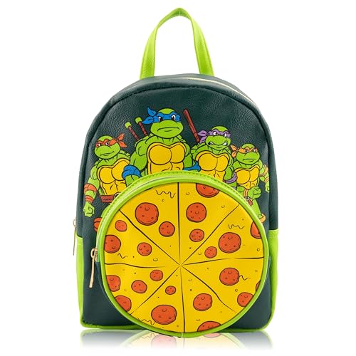Image of Fast Forward Teenage Mutant Ninja Turtles Backpack for Boys, Girls, Women, Men, Unisex | Cute PU Leather 10 inch Mini Backpack Purse Shoulder Purse | Teenage Mutant Ninja Turtles Bag and Accessories