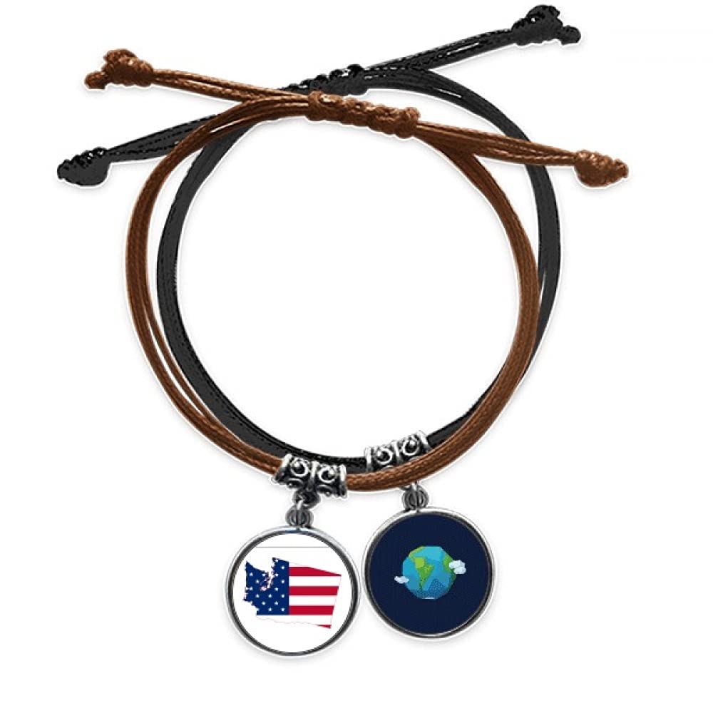 Pulsera de cuero de Washington bandera Estados Unidos cuerda de mano ajustable 3