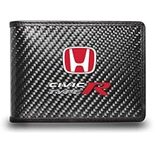 iPick Image for - Honda Red Logo Civic Type-R Black Real Carbon Fiber Leather RFID Blocking Bi-fold Wallet