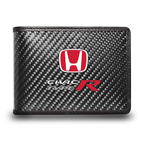 for - Honda Red Logo Civic Type-R Black Real Carbon Fiber Leather RFID Blocking Bi-fold Wallet