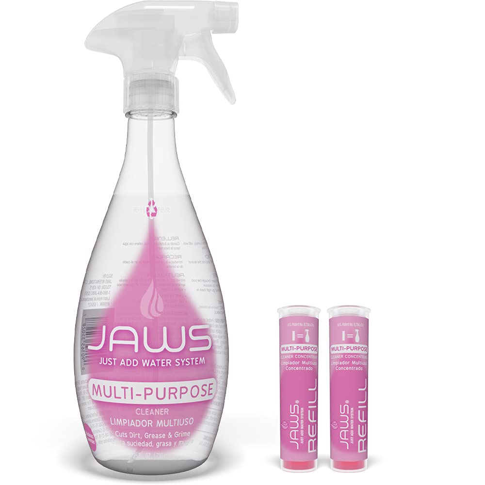 JAWS Multi-Purpose Cleaner Kit - 25 oz Refillable Bottle 2 Lavender Scented Refills Ideal for Bathrooms Kitchens Floors