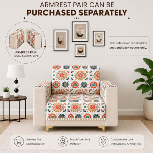 Image of Homerz Premium Printed Quilted Velvet Sofa Slip Cover Protector with Tassels, Sofa Mat, Exact Size, Antislip Cover (Mosaic, 1 Seater, Full)
