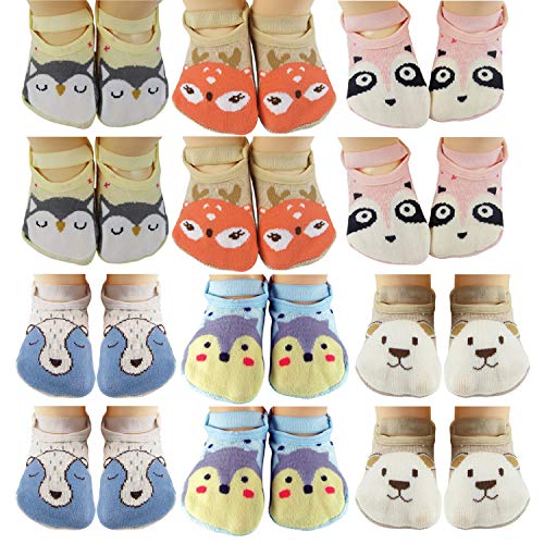 Baby Toddler Girls Strap Grip Cartoon Socks 12 Pack (1-3 Year Old, 12 Pairs)