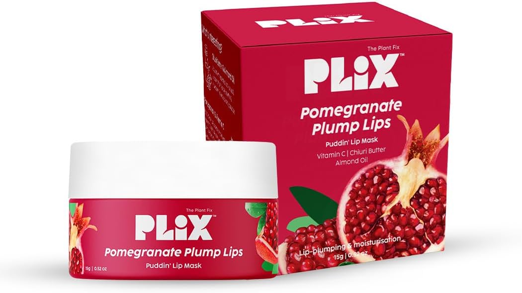 The Plant Fix Plix Pomegranate Plump Lips Puddin' Mask for Dry Lips | with Chiuri Butter+ Vitamin C | Lightens Dark Lips| Lip Mask for Soft, Smooth, Plump Lips | 15g, Red