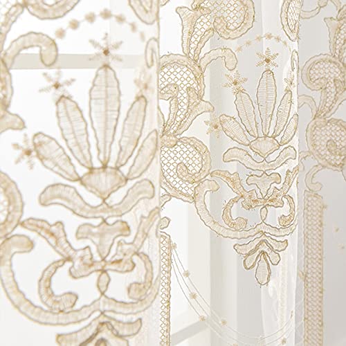 Embroidered Lace Sheer Curtain For Living Room Window Treatment Top Grommet Drape Panels Voile Curtain Decor Clwyah314 (2 Panels, W 62Xl 87 Inch) #TOP2