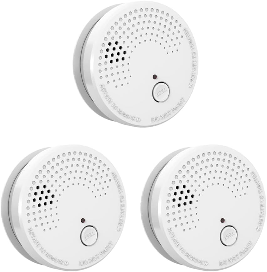 3 Pack Smoke Detector Fire Alarms 9V Battery Operated Photoelectric Sensor Easy to Install with Light Sound Warning