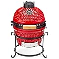 ROVSUN 13IN Red Spherical Ceramic Charcoal Grill with Inner Liner, Portable BBQ Smoker for Outdoor Cooking, Camping, and Backyard Grilling
