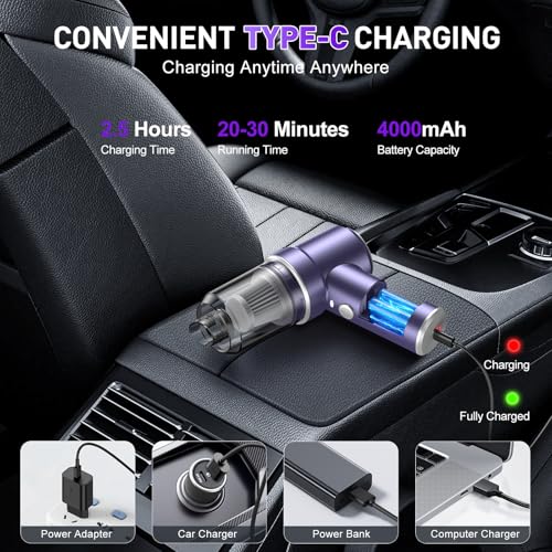 Image of KMM Handheld Car Vacuum Cleaner, 9000PA Vacuum Cleaner & Air Duster, 120W High Power Vacuum Portable Cordless, Hand Held Vacuum Rechargeable with Multi-Nozzles & LED Light for Home, Car, Office