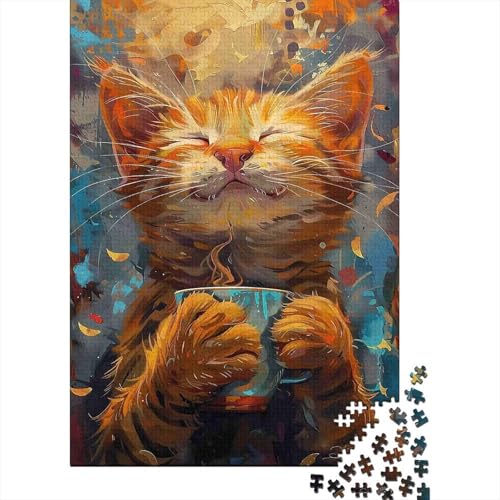 Puzzle de 1000 piezas de gato con café para relajarse en el hogar con la familia