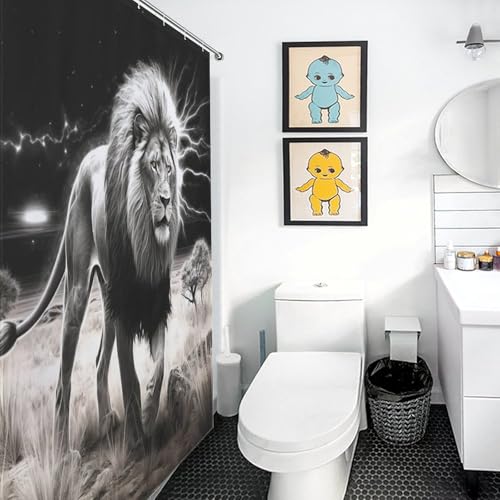 Rideau de douche lion en tissu polyester lavable de 183x183 cm