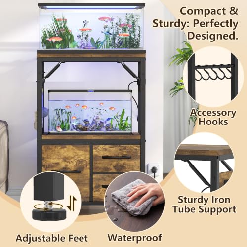 Image of Heybly 5-10Gal Fish Tank Stand with Drawer, Power Outlet,200lbs HAS002SSR-1