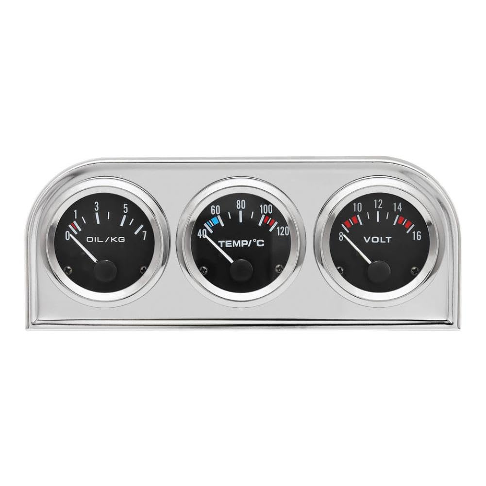 52mm Triple Meter Bracket Oil Pressure Water Temperature and Voltage Gauge for 12V Vehicle