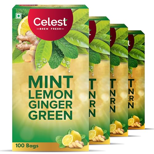 Image of Celest Ginger Mint Lemon Green Tea 400 Tea Bags (100 Bags x 4) | Immunity Support | Refreshing & Energizing
