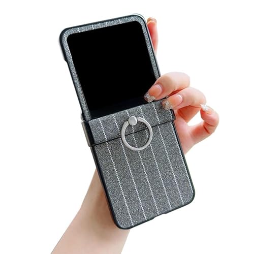 AGENIUS�EFor Razr 70Ultra �P�[�X�ϏՌ� PU���U�[ + �v���X�`�b�N �z�� ��̌^�����O�t�� �܂肽���݌^(�O���[)