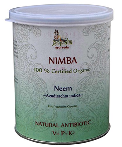 NIMBA -Neem- (Azadirachta indica) capsule, Certificata biologica LACON GmbH in Europa, Formula Ayurveda come un antibiotico naturale, antimicrobico, antimicotico, anti-acne, 108 capsule (500 mg)