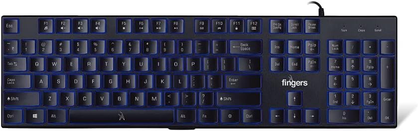FINGERS Gleaming BlueLit Wired Backlit Keyboard (Spill Resistant | 3 Levels of Brightness | Works Well with Windows® | Mac | Linux)