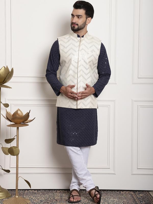 Image of SOJANYA (Since 1958 Men's Cotton Seqence Kurta & Pyjama with Nehrujacket