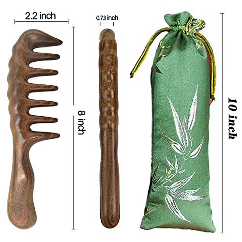 Denlydom Thicken Wooden Wide Tooth Comb For Curly Hair, Large No-Static Handmade 100% Natural Sandalwood Hair Comb For Head Scalp Massage,Detangling Comb Hair Pick For Men And Women Holiday Gift (Green Sandalwood) #TOP1