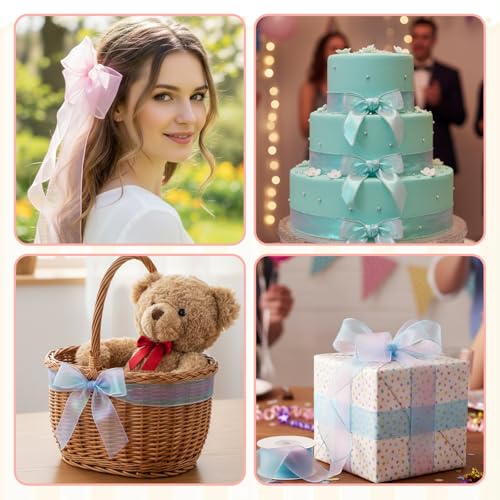 Organzaband, Geschenkband, 6 Rollen transparente Schleifenbänder in verschiedenen Farben,Geschenkbänder Ideal für Geschenkverpackung, Handwerk und Dekoration