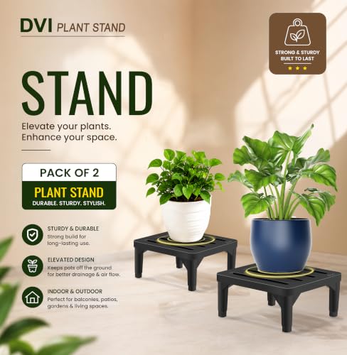 Image of DVI Heavy Duty Black Plant Stand | Pack of 2 | Strong, Durable, Rust-Proof | Supports Up to 200 Kg | Indoor & Outdoor Use | Pot Stand for Big Size Plants | All Weather Resistant Pot Stand