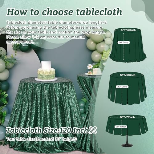 Image of B-COOL Round Sequin Tablecloth Party Decor: 120 Inch Table Cloth Emerald Green Glitter Fabric Overlay for Indoor Outdoor Dining Parties Home St. Patrick's Day