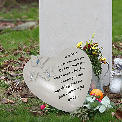 Personalised Grave Ornament/Memorial Plaque with Heart With 3 butterflies & Blue Gems, Blue,white - Image 4