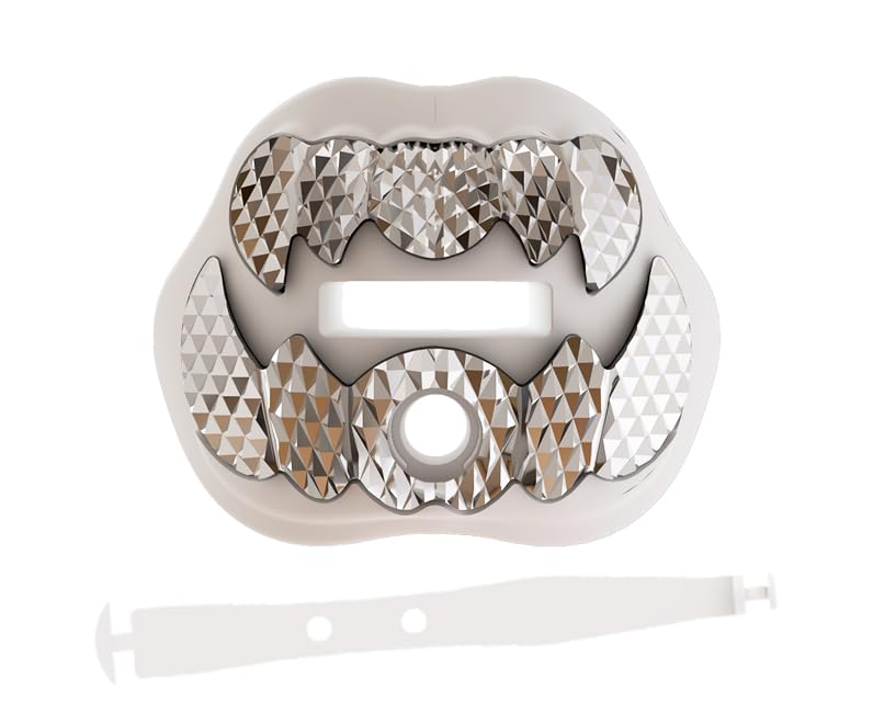 LeCool Football Mouth Guard – Rhombic Chrome Design with Strap – Maximum Protection & Airflow for Youth and Adult Athletes.