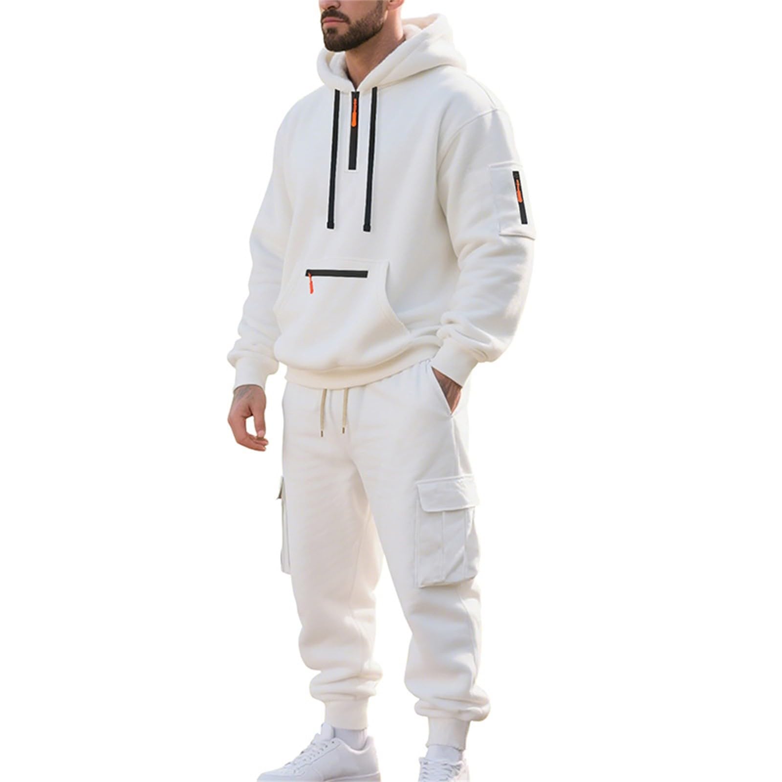 Tuta Uomo Completa Felpa Uomo Con Cappuccio Mezza Zip E Pantaloni Jogging