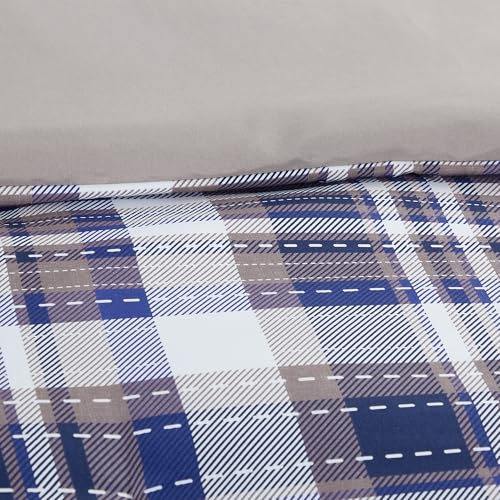 Image of Modern Threads 5-Piece Printed Comforter Set Deagan - Blue & Tan Plaid Bedding with Decorative Pillows & Shams, Soft All Season Bed Set, King