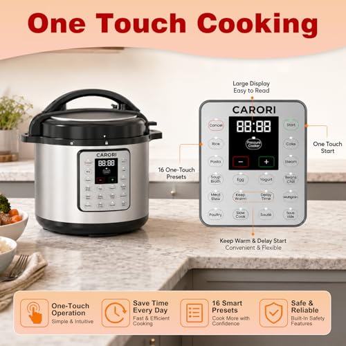 Image of Silver 8 Quart Pressure Cooker, 1200W Multi-Function Cooker with Saute, Steam, Yogurt & Sterilize Functions Dishwasher Safe & Secure Venting.