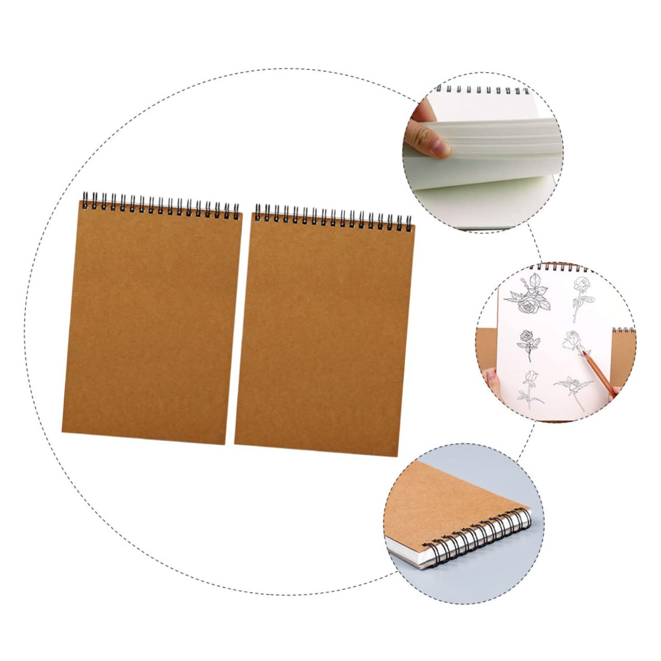 Cuaderno Espiral A4 para Dibujo y Bocetos, Papel Marrón, 2 Piezas, Adecuado para Dibujo al Aire Libre y Clase