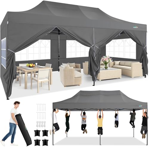 Image of COBIZI 10x20 Heavy Duty Pop Up Canopy Tent with 6 Sidewalls, Gray
