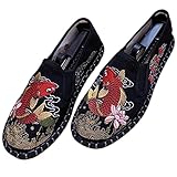 Yuansome Tai Chi Schuhe Bestickte Schuhe Alte Peking Schuhe Kung Fu Gummisohle Martial Art Schuhe Kampfkunst Sportschuhe Unisex mit Handgelenkstütze (40,Schwarz - Roter Fisch)