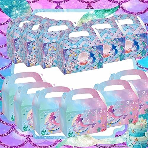 Miniatura 8 de Paquete de 28 cajas de regalo de fiesta de sirena, bolsas de regalo de papel, cajas de regalo de dulces de golosinas, suministros de fiesta temática