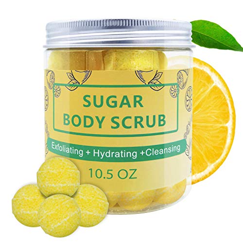 CHEPULA Sugar Body Scrub Christmas Gift 3 in 1 Soften,Nourish Skin Cleaning with Essential oil Cane Sugar Scrub Drawing fun Exfoliating Body Scrub 10.5oz (Lemon)