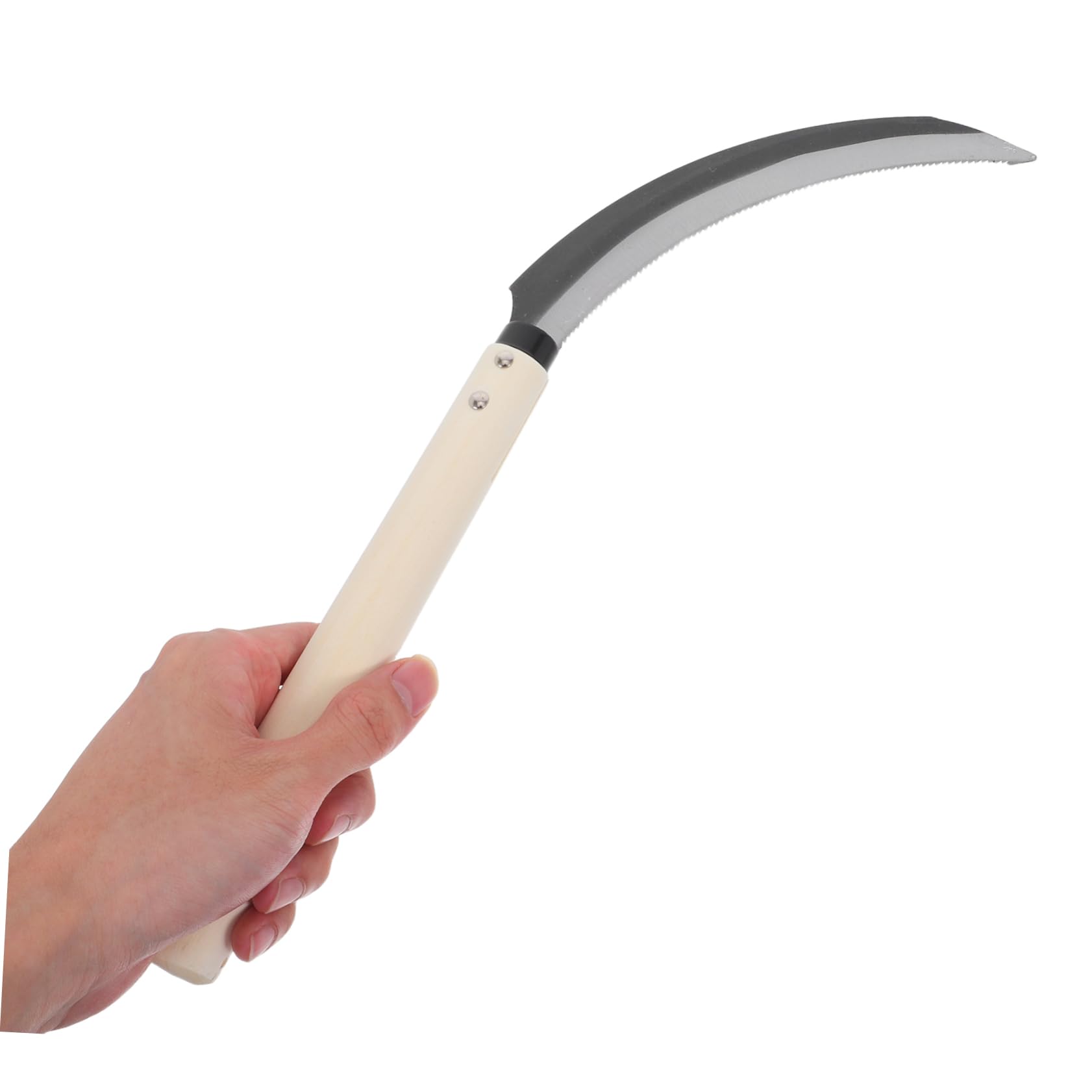 BESPORTBLE Serrated Handheld Weeding And Harvesting Tool With Weather Resistant Wooden Handle Crescent Shaped Blade For Precise Garden And Farm Cultivating